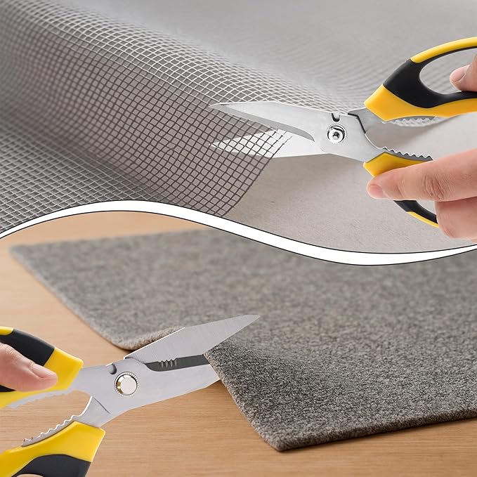 Scissors All Purpose Heavy Duty, 2 Pack Sharp Scissor with Large & Precision Serrations, 8'' Multipurpose Cutting Board Scissors with Special Clip, Wire Cutting Notch & Safety Cover, Yellow