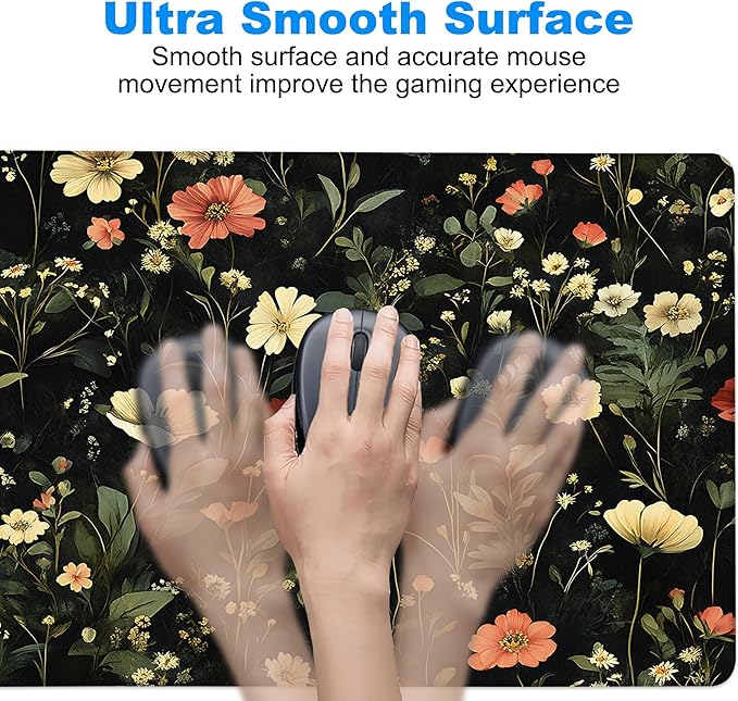 Desk Pad, Colorful Wildflowers Floral XL Gaming Mouse Pad with Stitched Edges,Non-Slip Waterproof Rubber Base Large Desk Mat for Keyboard and Mouse 31.5"x11.8"