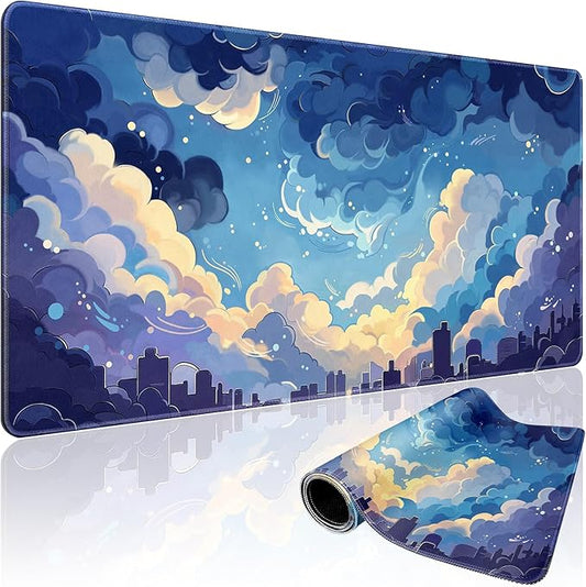 Blue Nebula Aesthetic Large Gaming Mouse Pad 31.5"x15.7"｜XXL Desk Mat, Non-Slip Rubber Base & Stitched Edges - Extended Waterproof Mousepad for PC/Laptop/Office/Home Decor