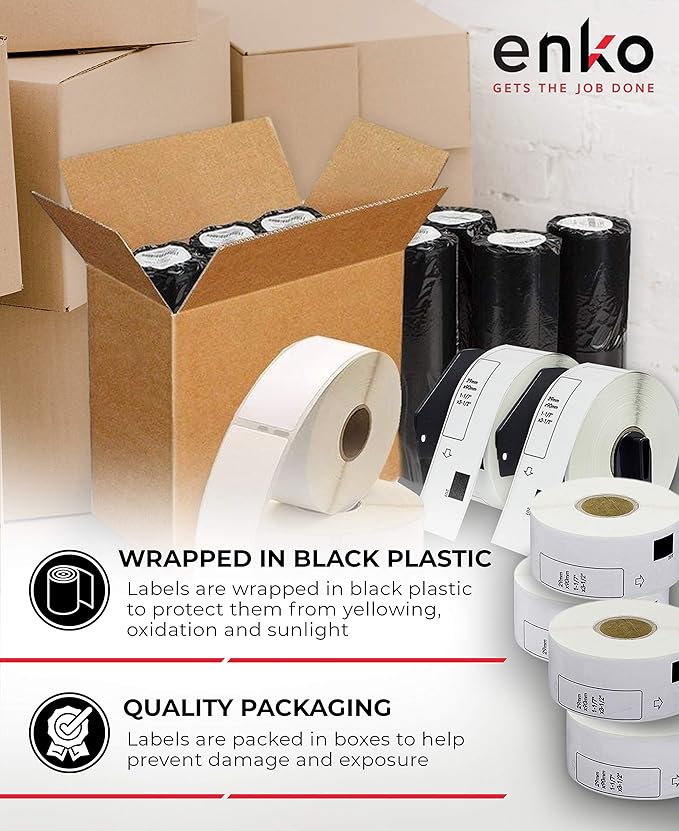 enKo - Compatible DK-1201 Standard Address 1-1/7" x 3-1/2" Replacement Labels, Compatible for Brother QL Label Printers [12 Rolls / 4800 Labels with 4 Refillable Cartridge Frame]