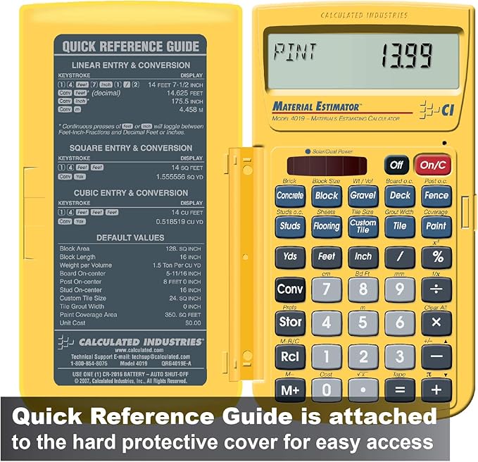 Calculated Industries 44080 Construction Master Pro-Desktop Advanced Construction Math Feet-Inch-Fraction Calculator & 4019 Material Estimator Calculator,Yellow