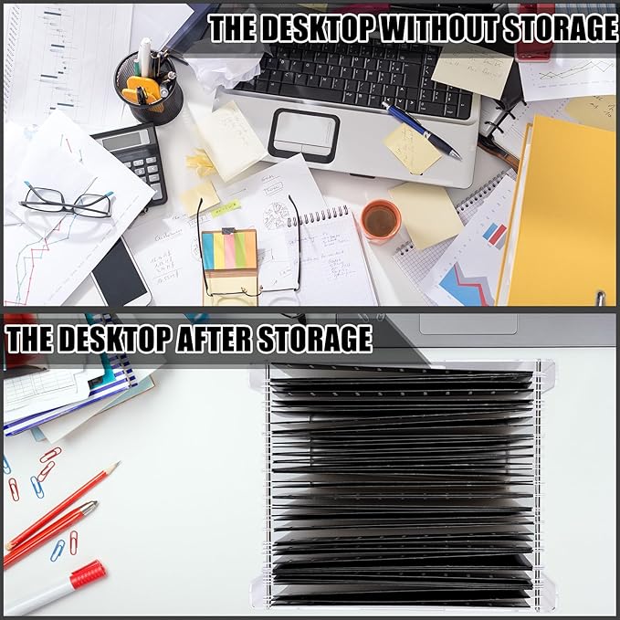 24 Hanging File Folder with Acrylic Organizer for Letter/a4 Size Desktop Clear File Storage Box with Handles for Home Work Office Use(Black,Classic)