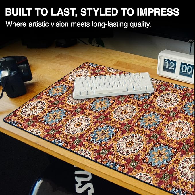 MPCO. Arabic Textiles Large Gaming Desk Pad - 36" x 17" Aeroglyde Fabric Scarlet-Fields Desk Mats - Non-Slip, Washable, Smooth Glide for Precision Gaming & Work