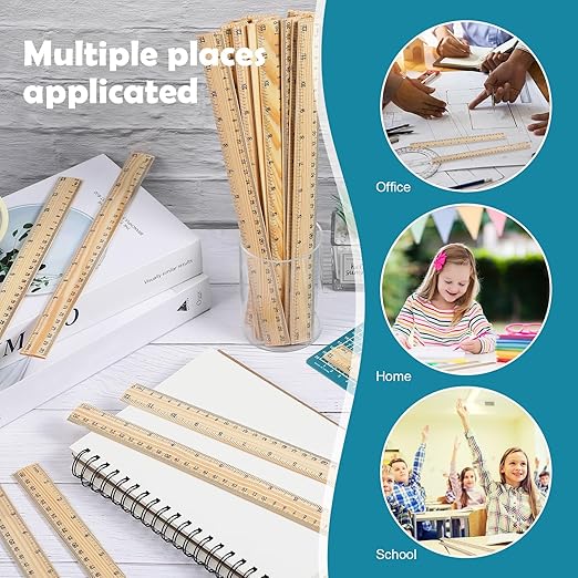 Flutesan 120 Pack Wooden Ruler 12 Inch Wood Measuring Scale Ruler for Student Office School Home, 2 Scale, 30 cm