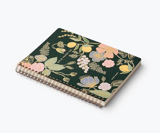 RIFLE PAPER CO. Colette Spiral-Bound Notebook, 150 Pages, Inner Storage Pocket Folders, Full Color Cover Features Metallic Gold Foil Accents. 8.25" L x 6.25" W