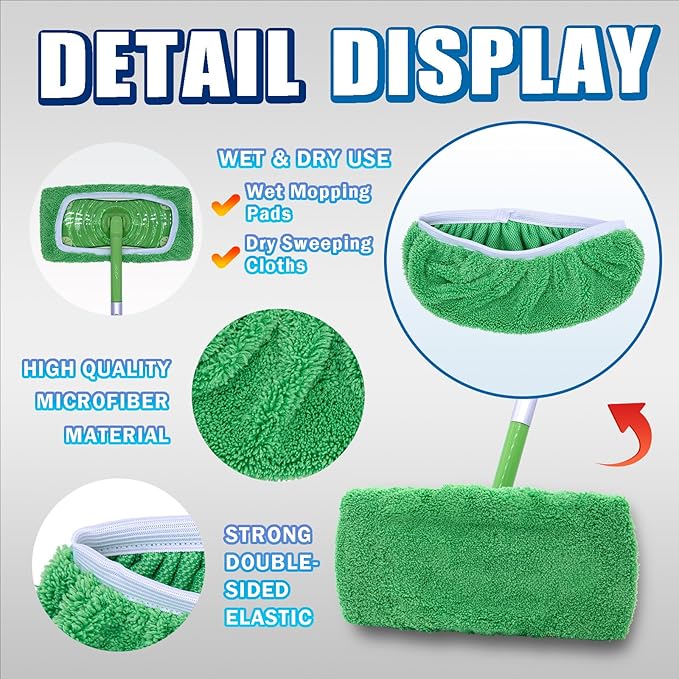 RuannoClean Reusable Mop Pads Compatible with Swiffer Sweeper Mop, Washable Wet Mop Pads Refills, Dry Sweeping Cloths, Microfiber Mops for Floor Cleaning -6 Pack