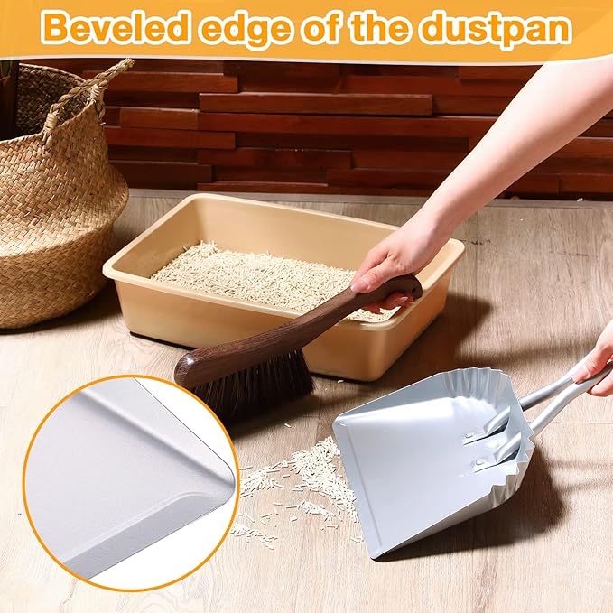 Mumufy 8 Pcs 12 Inch Heavy Duty Metal Dustpan, Stainless Steel Large Wide Dust Pans for Household, Handheld Scooper, Debris Cleaning Tool for Home Garage Studio Courtyard Indoor Outdoor(Silver)