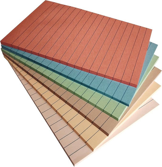 Lined Sticky Notes 4x6 Inches, 6 Vintage Colors Large Sticky Notes with Lines, Super Sticking Power Memo Pads, Total 270 Sheets