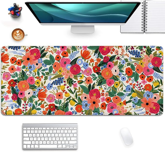 Garden Party Extended Desk Pad Flowers Mouse Pad,Gaming Desk Pad with Stitched Edges Non-Slip Rubber Base Extended XL Mousepad Big Desk Mat for Office Home Work(27.5X11.8 Inch)