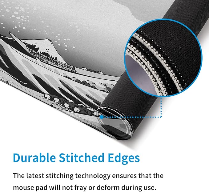 Sea Wave Large Gaming Mouse Pad Desk Pad with Stitched Edge 31.5''x11.8'' Mousepad Computer Keyboard Pad Non-Slip Rubber Base Desk Mat for Game,Work,Study