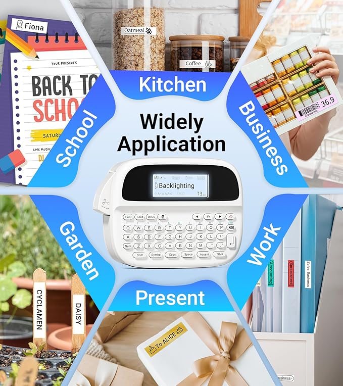 M950 Label Maker, Rechargeable Label Maker Machine with Labels-Waterproof, Bluetooth Labeler Portable, QWERTY Keyboard & Backlit LCD Screen for Home Office School