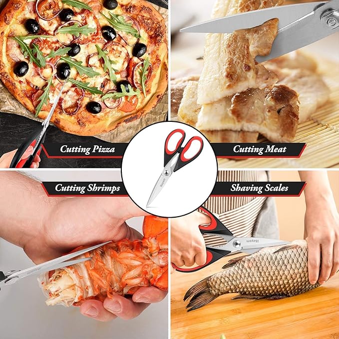 3-Pack 8.5"Kitchen Scissors All Purpose Heavy Duty with Protective Sheath, Soft Grip Comfort Handle, Dishwasher Safe Kitchen Utensils Gadgets Set, Stainless Cooking Meat Poultry Food Shears