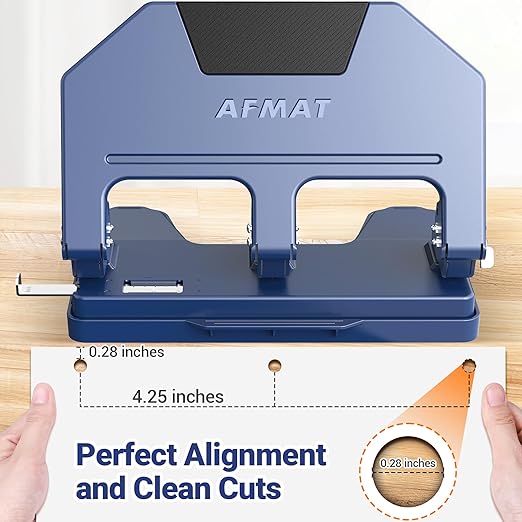 AFMAT HPX3 Heavy Duty 3 Hole Punch, 40-Sheet 3 Hole Puncher for Binder, Metal Three Hole Punch w/ 10,000+ Uses, 50% Reduced Effort, Bulit-in S.S. Paper Guide, Large Chip Tray, Blue