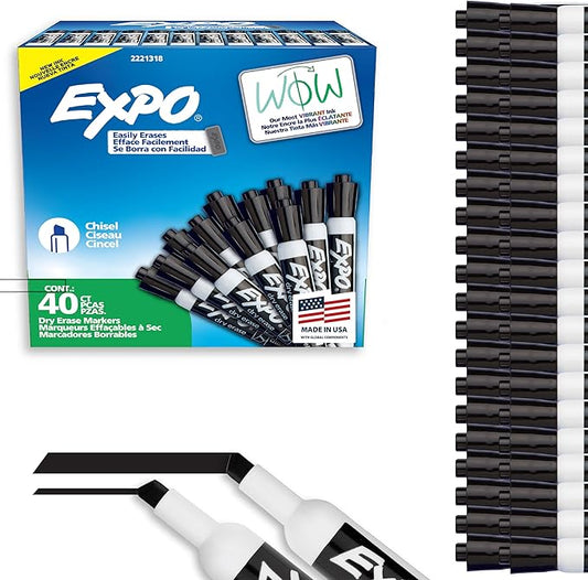 EXPO Dry Erase Markers, Low Odor Ink, Black, Chisel Tip, 40 Count
