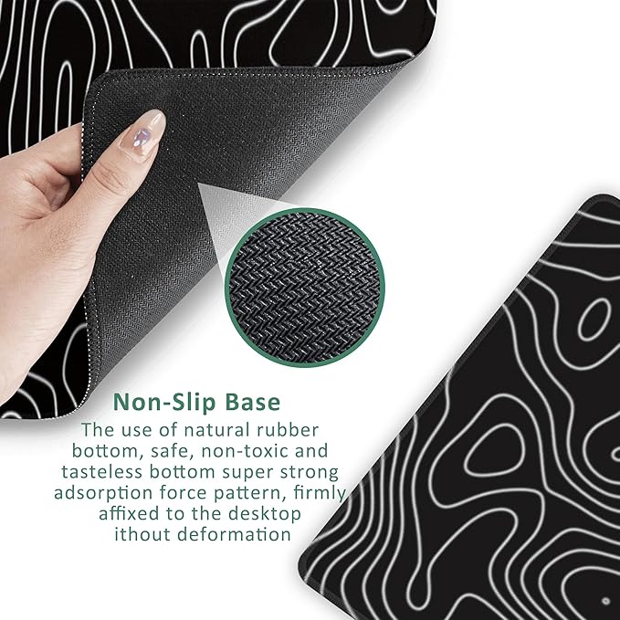 Extended Gaming Mouse Pad Abstract Topographic Fractal Lines Large Mousepad with Stitched Edges,Anti-Slip Rubber Base Keyboard Mouse Mat Desk Pad for Gaming Home Office 35.4 x 15.7 inches