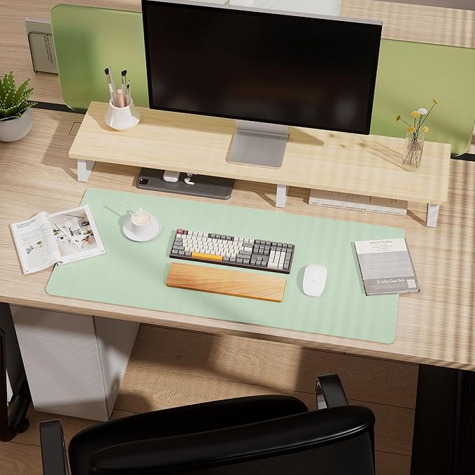 Aothia Double-Sided Desk Pad – 37.8"x17" Leather Desk Mat with Eco Cork Protector, Large Mouse Pad, Waterproof Desk Blotter for Office/Home (Aqua)