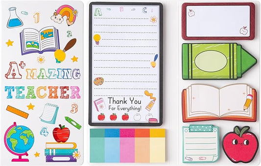 B1ykin Sticky Notes Set, Cartoon Theme Cute Self-Stick Notes Pad Teacher Appreciation Gifts， Self-Adhesive Writing Memo Pages Sticky to Do Notepad Thank You Gift for School Classroom (A+ Teacher)