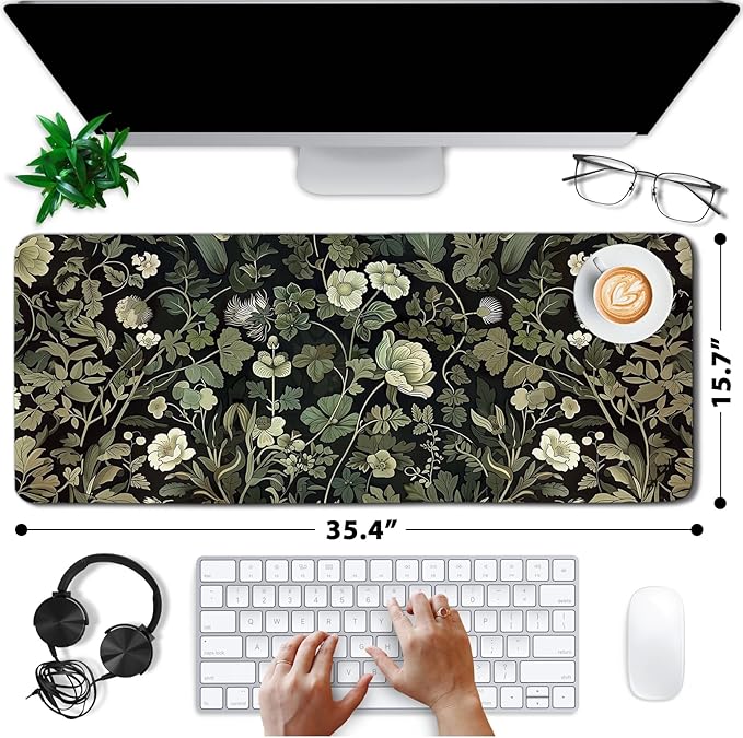 Gaming Mouse Pad Extra Large, GreenPlant Mousepad with Non-Slip Base Stitched Edges, Gifts for Men Women GreenPlant Lovers, Large Desk Mat for Computer Keyboard and Mouse 15.7”x 35.4”XXL
