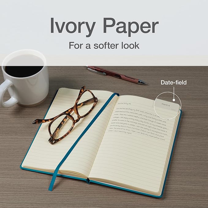 Oxford Journal, Lined Writing Notebook, Writer's Journal, Classic Notebook for School or Office, 240 Pages of Lined Ivory Paper, 5" x 8.25", Teal Hardcover (1014493)