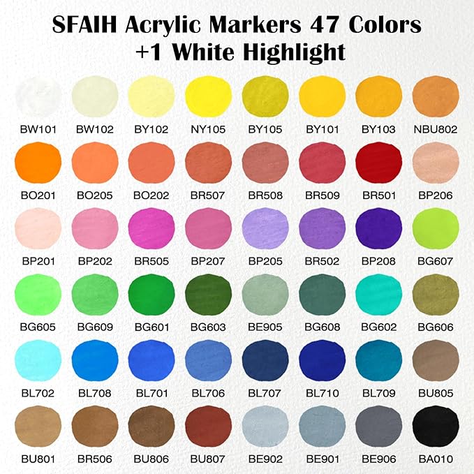 SFAIH Halloween Gifts Acrylic Paint Markers, 48 Colors Dual Tips Acrylic Brush Markers With Chisel Tip, Automatic Ink Control, Ultra-High Coverage, No Bleed Ink, Art Supplies for Rock, Canvas, Fabric