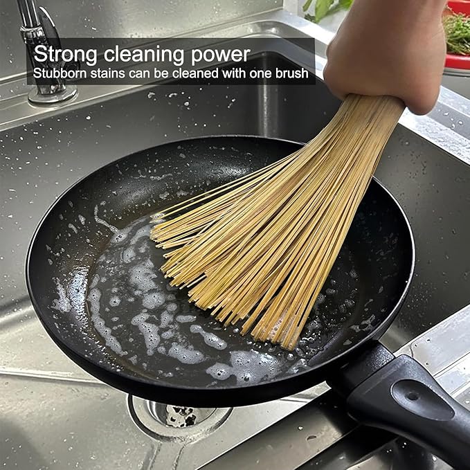 Ring-far Handmade Bamboo Wok Brushes 2 Pack – 100% Natural, No Metal, Eco-Friendly Scrubbers for Carbon Steel & Cast Iron Woks, Pans, Dishes, Teapots(for Small Pot use)