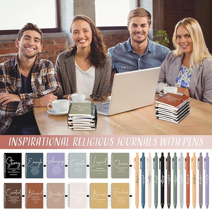 Kosiz 24 Sets Inspirational Christian Gifts Bulk Christian Notebooks Prayer Journals with Pens Spiral Bible Journals Religious Gifts for Church Grandparent Pastors Day Sunday School (Fresh Color)