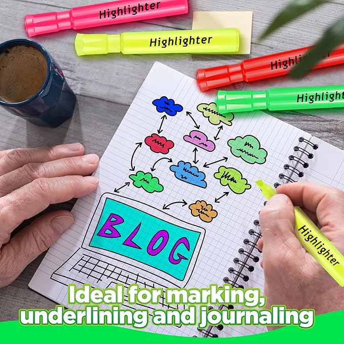 Qilery 24 Pack Tank Style Highlighters Chisel Tip Highlighters Bulk Colored Markers for Adult Coloring, Home Office Supplie(Yellow)