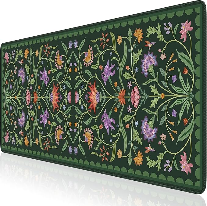 HAOCOO Moss Green Aesthetic Desk Matt for Desktop, Cute Mouse Pad, Non-Slip Vintage Keyboard Mat with Stitched Edge, Large Desk Docer Mat, Desk Cover for Home, School, Office