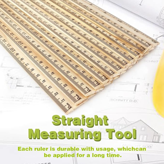 ZZTX 3 Pack Wooden Ruler 12 Inch Rulers Bulk Wood Measuring Ruler for Students Office School Supplies 2 Scale (30 cm)