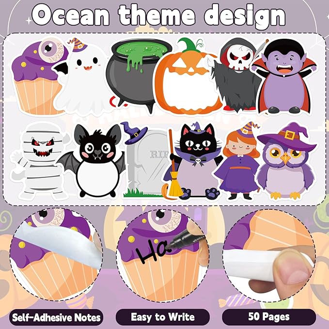 600 Halloween Sticky Notes, Cute Pumpkin Ghost Spider Memo Pads Halloween Note Pads for Trick or Treat Party Favors Home Office School Supplies
