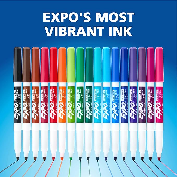EXPO Dry Erase Markers Kit, Fine Tip, Assorted Colors, Eraser, Spray Cleaner, 7 Count