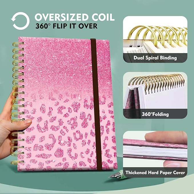 Spiral Journal Notebook,Strong TwinWire Binding with Premium Paper for Girl Women,Cool Funny 120 Pages,100gsm A5 College Ruled NotebookJournal,Perfect for Gifts Nurse Teacher Women(Pink leopard)