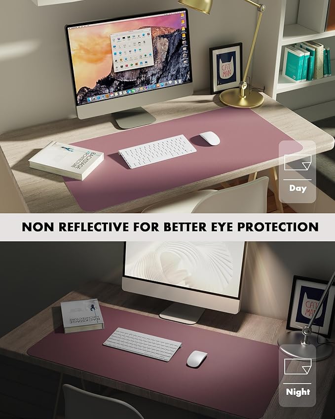 YSAGi Double-Sided Desk Mat, Eco Cork & Leather Desk Protector, Large Mouse Pad & Writing Pad for Office & Home (35.4"x17", Cork + Dark Pink)