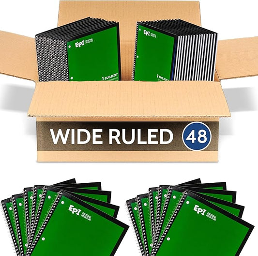 EPI Spiral Notebook | Wide - 70 Sheets, Durable Spiral Binding | 10.5 x 8 in | Classroom Supplies | School, Office, Note Taking, Journaling - 48 Pack