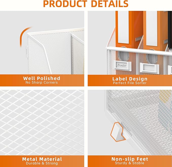 DALTACK Desk Organizers Metal Magazine File Holder with 4 Vertical Compartments Folder Storage Binder Organizer for Office Home School Organization, White