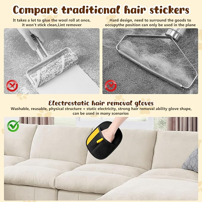 marveher Pet Hair Removal Gloves,Electrostatic Gloves Pet Hair, Efficient Grooming Glove for Cats Dogs, Reusable Pet Hair Removal Tool for Couch, Furniture, Carpet, Curtain (2)