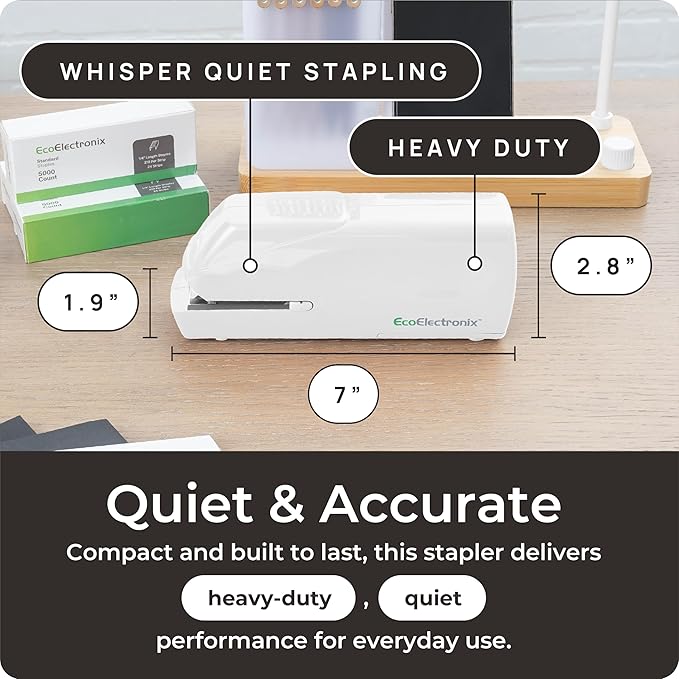 Portable Automatic Electric Stapler - 30 Sheet Capacity, Quiet Operation, Jam-Free and Easy Reload - AC Adapter/Battery Powered, (White)