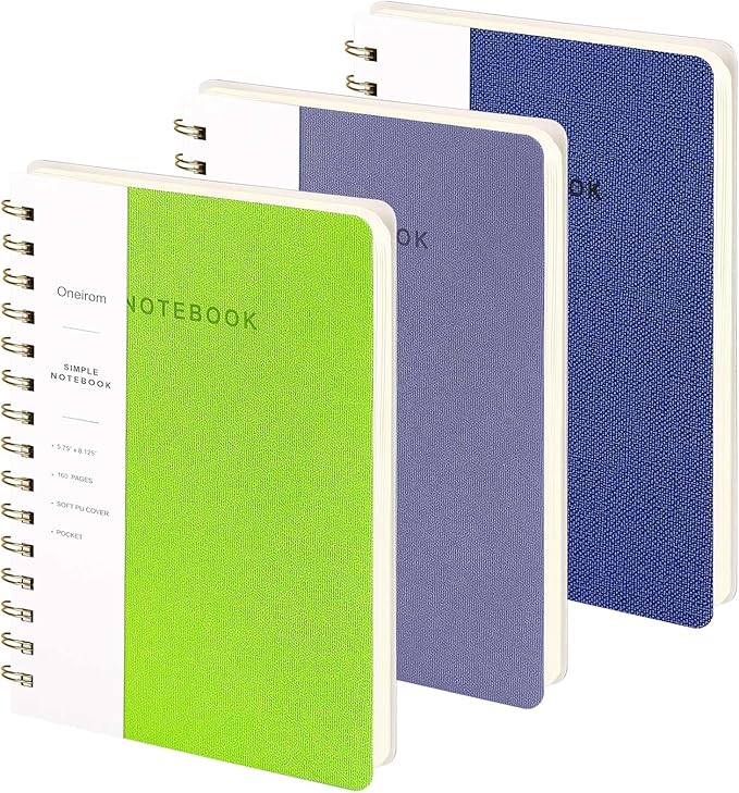 Lined Spiral Notebook College Ruled A5 Journal Book for Note Taking, 160 Pages Writing Journal for Office and Home School Supplies 5.75x8.125 inch (3pack-NavyBlue/LightGreen/Violet)