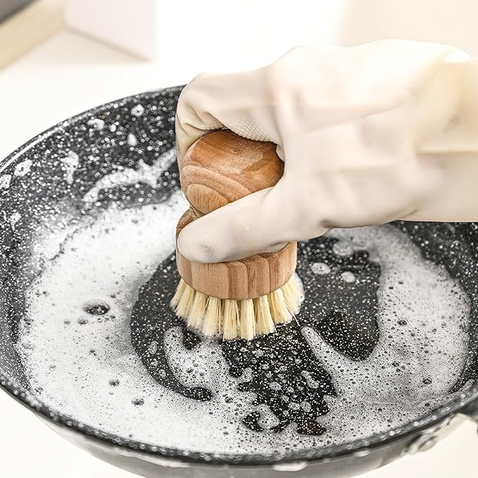 Natural Wooden Dish Brush，Kitchen Bamboo Scrub Brush for Dishes，2 Pack (Style-B, Large)