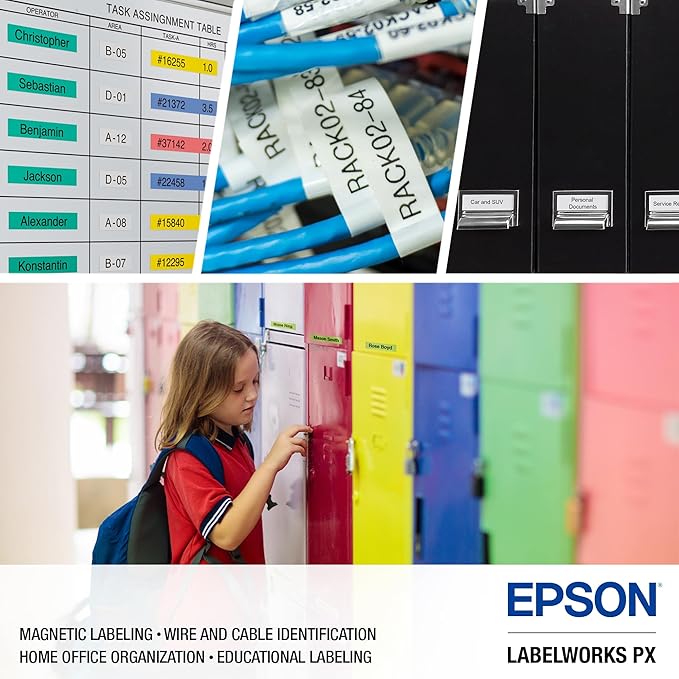 Epson LABELWORKS LW-PX750PCD Industrial Label Maker Kit & 5 Unit Pack of Black on White Flexible and Durable Vinyl Industrial Label Maker Tape