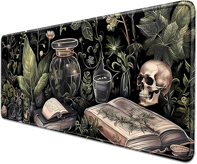 Dark Academia Witchcraft Mouse Pad,Extended Skull Magic Book Mousepad Desk Pad with Stitched Edges,Non-Slip Waterproof Rubber Base Mouse Mat for Office Computer Keyboard Laptop Home(27.5x11.8 in)
