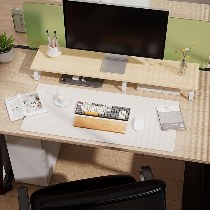 Aothia Dual-Sided Desk Pad - Leather Desk Mat, Natural Cork Desk Pad Protector, Large Mouse Pad for Desk, Waterproof Desk Blotter Pad, Desk Writing Pad for Office Work/Home, Off-White (25.6"x13.7")