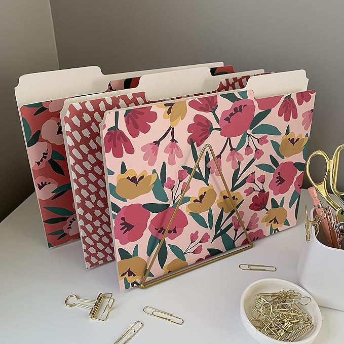 Cute File Folders, Set of 24 3-Tab Letter Size Decorative File Folders Boho Manilla 8.5 x 11 – Pretty Designer Home Office School Supplies (Blossom)