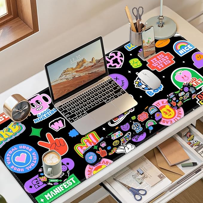 Gaming Mouse Pad Keyboard Wrist Support, 4 in1 Mousepad with Wrist Keyboard Rest, Computer Desk Mat, Non-Slip Desk Pad Protector with Memory Foam Easy Typing Pain Relief I Cute Funny Style