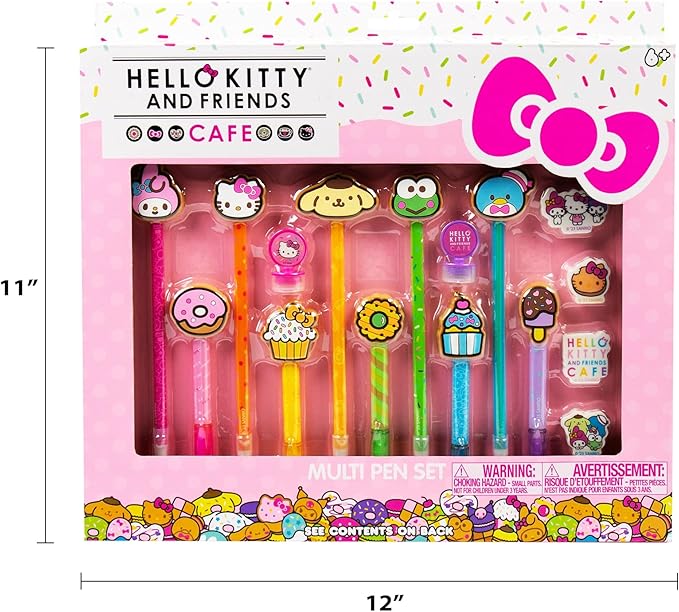 Hello Kitty & Friends Café Multi-Pen Set, 10 Hello Kitty Pens For Kawaii Notebook, Stamps, Erasers & More Sanrio Stationery, Fun Office Supplies, Cute School Supplies, Hello Kitty Merch