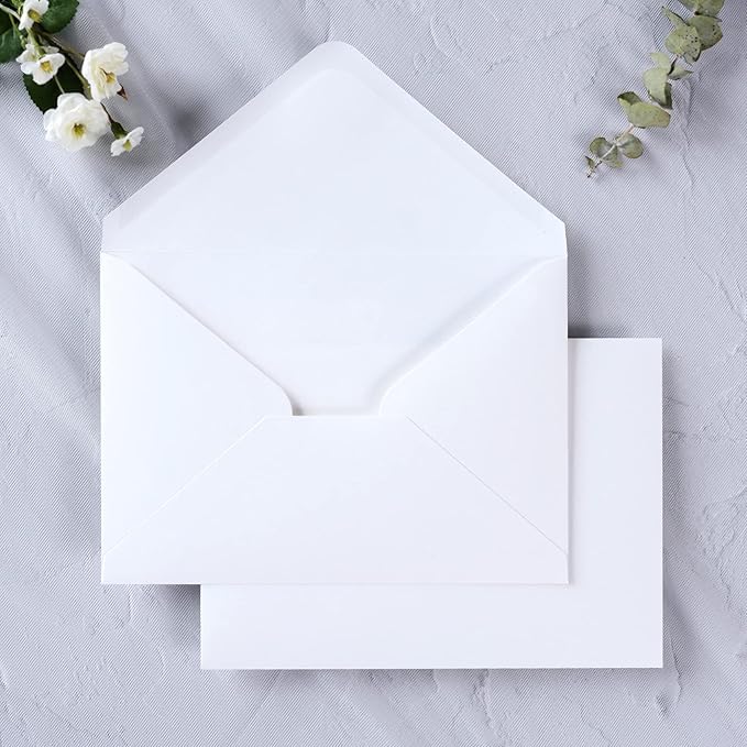 PONATIA 50 PCS/Pack A7 Envelopes, 5.25 x 7.48'' White Envelope, Perfect For 5 x 7'' Wedding Invitation Cards, Christmas Gift Cards Envelopes, Acrylic Invitations, Photos