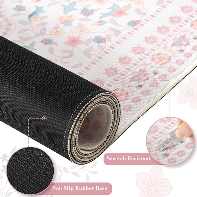 HAOCOO Pink Desk Mat, Non-Slip Office Table Mat, Aesthetic Mouse Pad with Stitched Edge, 35.4" x 15.7" Long Mouse Pad, Waterproof Dorm Desk Mat for Writing, Drawing