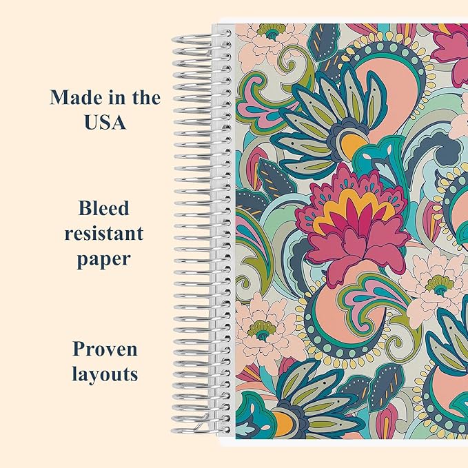 Erin Condren 7" X 9" Spiral Bound College Ruled Notebook - Playful Paisley, 160 Lined Page Note Taking & Writing Notebook, 80Lb Thick Paper, Stickers Included