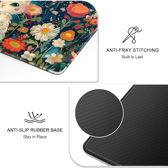 Auhoahsil Large Gaming Mouse Pad, Cat Theme XXL 35.4 x 15.7 in Desk Pad Stitched Non-Slip Rubber Long Computer Mousepad Thin Extended Full Size Desk Mat for Desktop, Laptop, Wireless Mice, Red Black