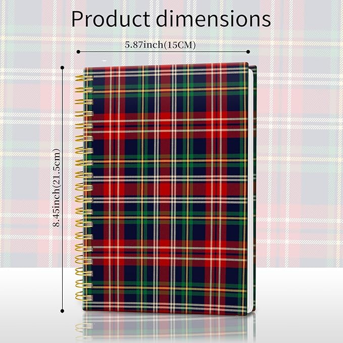 Spiral Journal Notebook, Hardcover Lined Journal for Women, Medium 6 x 8.4 in, 120 Pages Thick Paper, College Ruled Notebook for Writing, Work, Office, and School,Colorful Plaid Tartan